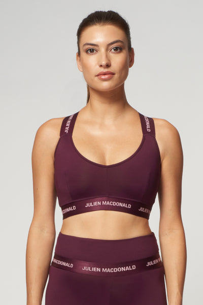 Burgundy cross back bra- front