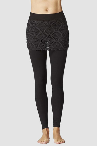 Medium Compression Waisted Leggings with Crochet Gathered Skirt Black
