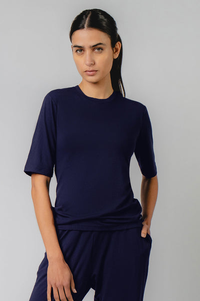 Fitted T-Shirt With Bra Cups Navy