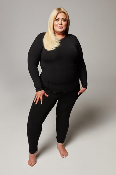Body Sculpt Tummy Control High Waist Pocket Mesh Leggings Black by TLC Sport