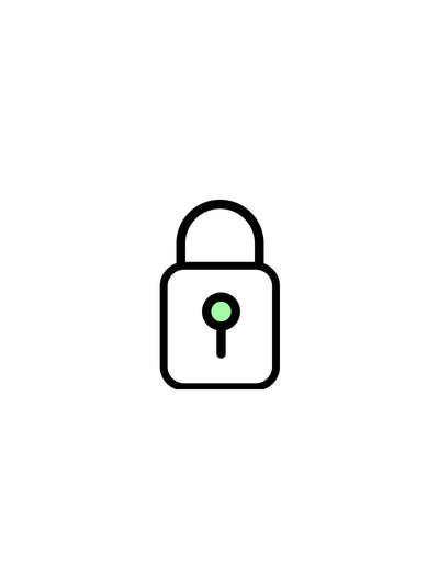 Centered on a white background, the Swap Protect icon from TLC Sport features a simple black padlock with a green keyhole, symbolizing package protection and instant resolution for loss, theft, or damage.