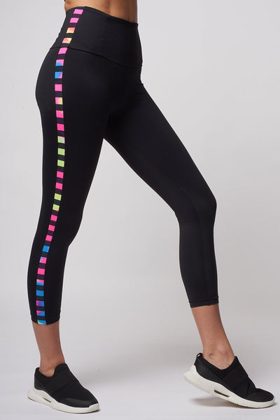Medium Compression 7/8 Leggings with Rainbow Stripe Black by TLC Sport