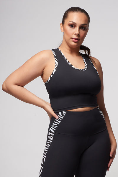 Cropped Tank with Zebra Trim Black by TLC Sport