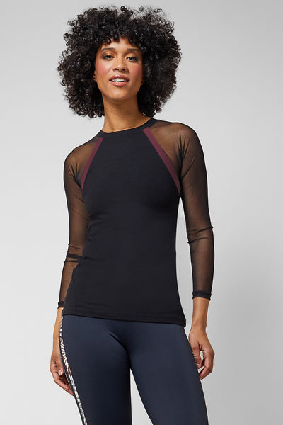 Reversible Raglan Mesh Long Sleeve Yoga Top Black with Wine by TLC Sport