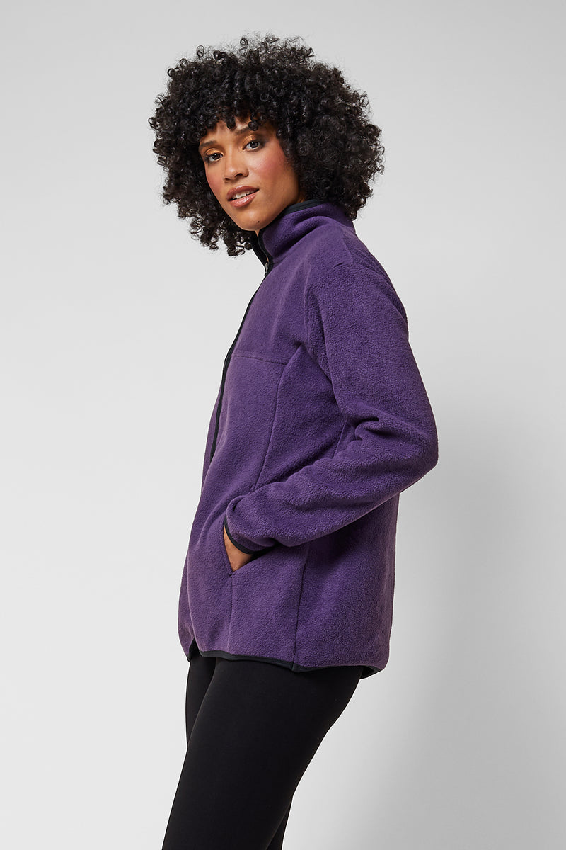 Trimmed Fleece Jacket with Pockets Purple by TLC Sport