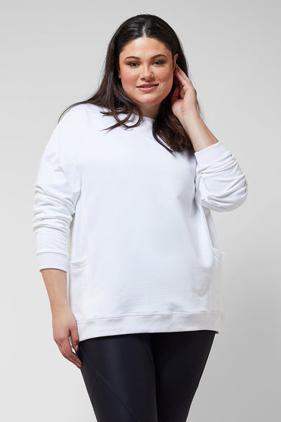 Relaxed Fit Sweatshirt With Pockets White by TLC Sport