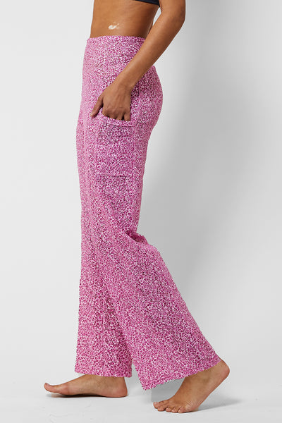 Lightweight Yoga Loose Side Pockets Pant Pink Flower by TLC Sport