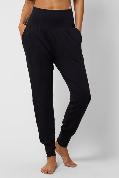 Lightweight Yoga Loose Side Pockets Cuffed Pant Black by TLC Sport