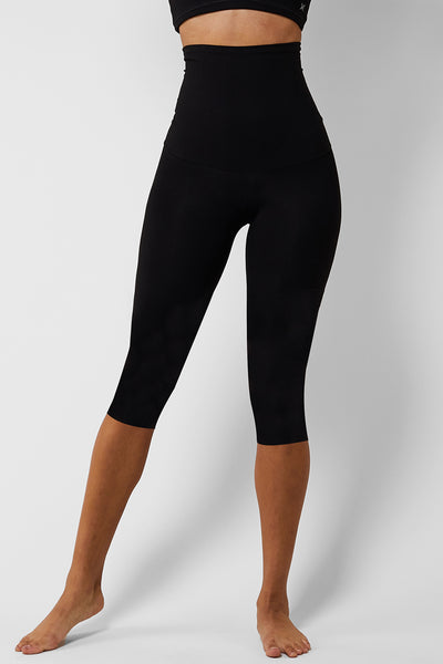 Extra Strong Compression Capri with High Waisted Tummy Control Black by TLC Sport