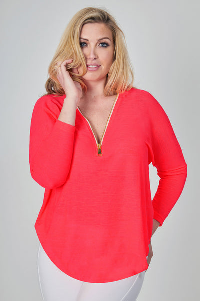 Yoga Long Sleeve Loose Top with Zip Magenta by TLC Sport