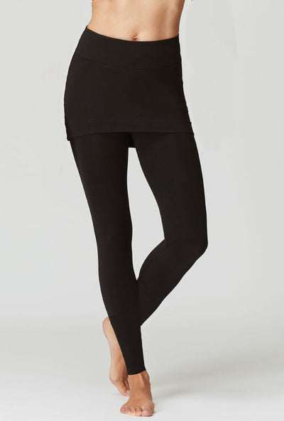 Medium Compression Leggings with Straight Skirt Black by TLC Sport