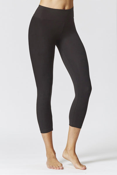 Extra Strong Compression Cropped Leggings with Egyptian Cotton Black by TLC Sport