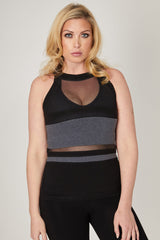 Yoga Vest with Mesh Stripes and High Neck Marl Grey by TLC Sport