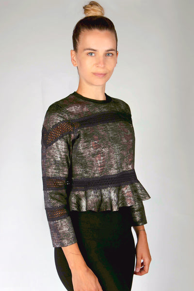 Reversible Cropped Sweatshirt with Frill Hem Grey-Snakeskin by TLC Sport