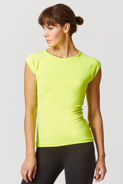 Reflective Running Cap Sleeve T-Shirt with Cut Out Yellow by TLC Sport