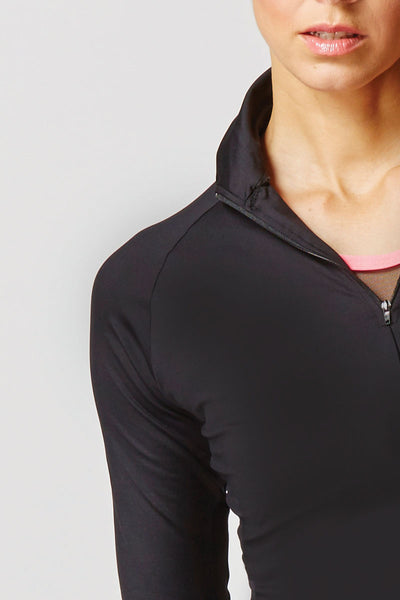Running Long Sleeve Half-Zip Top with Cut Out Black by TLC Sport