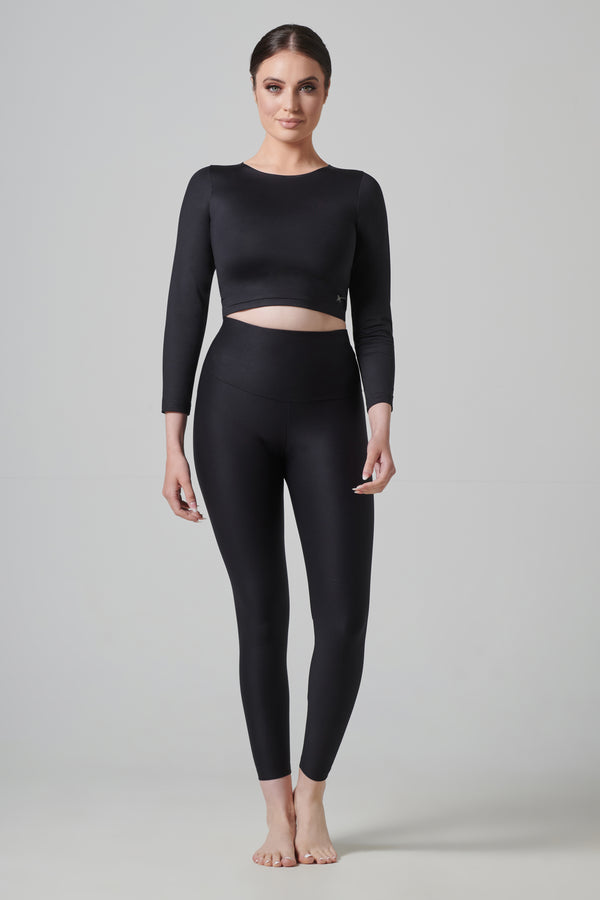 Long Sleeved High Neck Quick-Dry Cropped Top Black