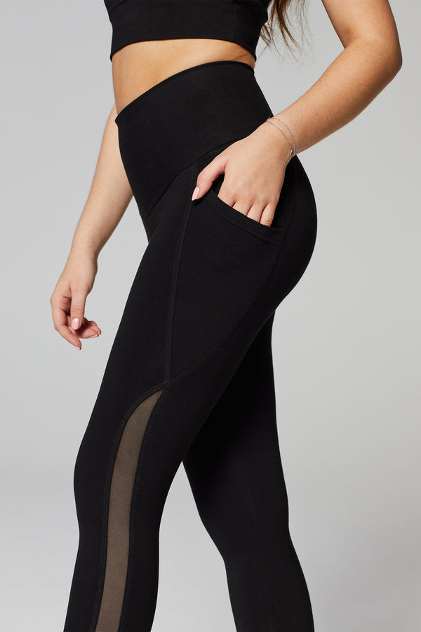 Body Sculpt Tummy Control Pocket Mesh Leggings Black