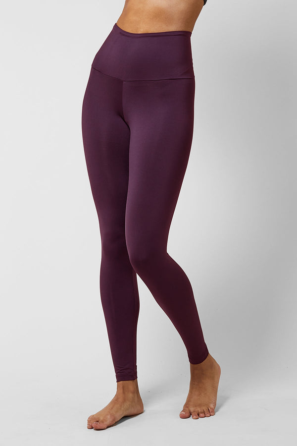 Zip Front Polo Top Black/Wine + Extra Strong Compression Tummy Control Sport Running Leggings Burgundy