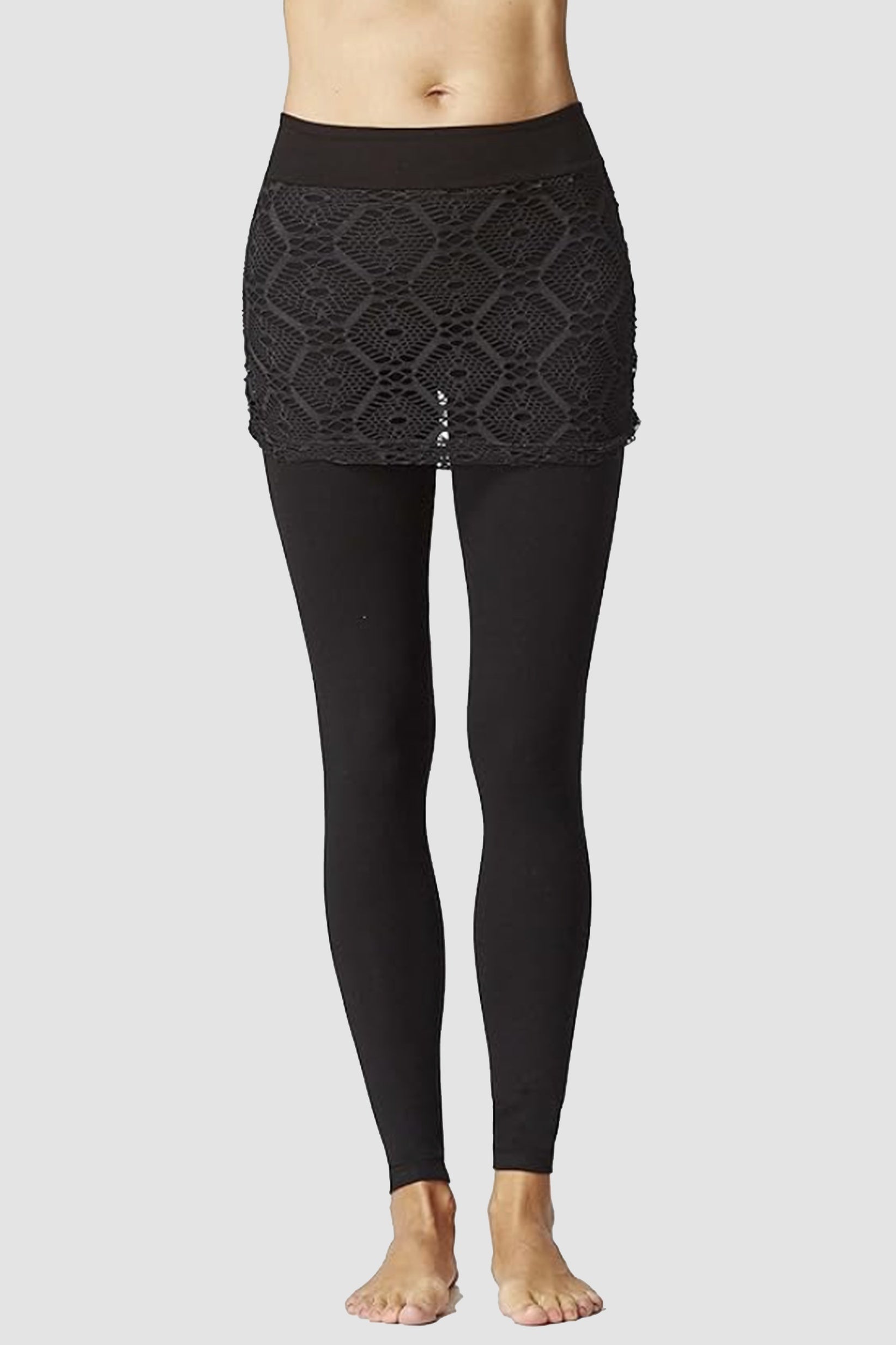 Medium Compression Waisted Leggings Crochet Gathered Skirt