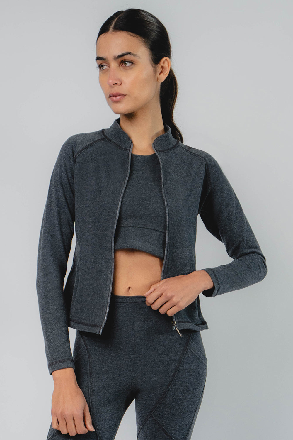 Fitted Zip Front Pocket Jacket Marl Grey