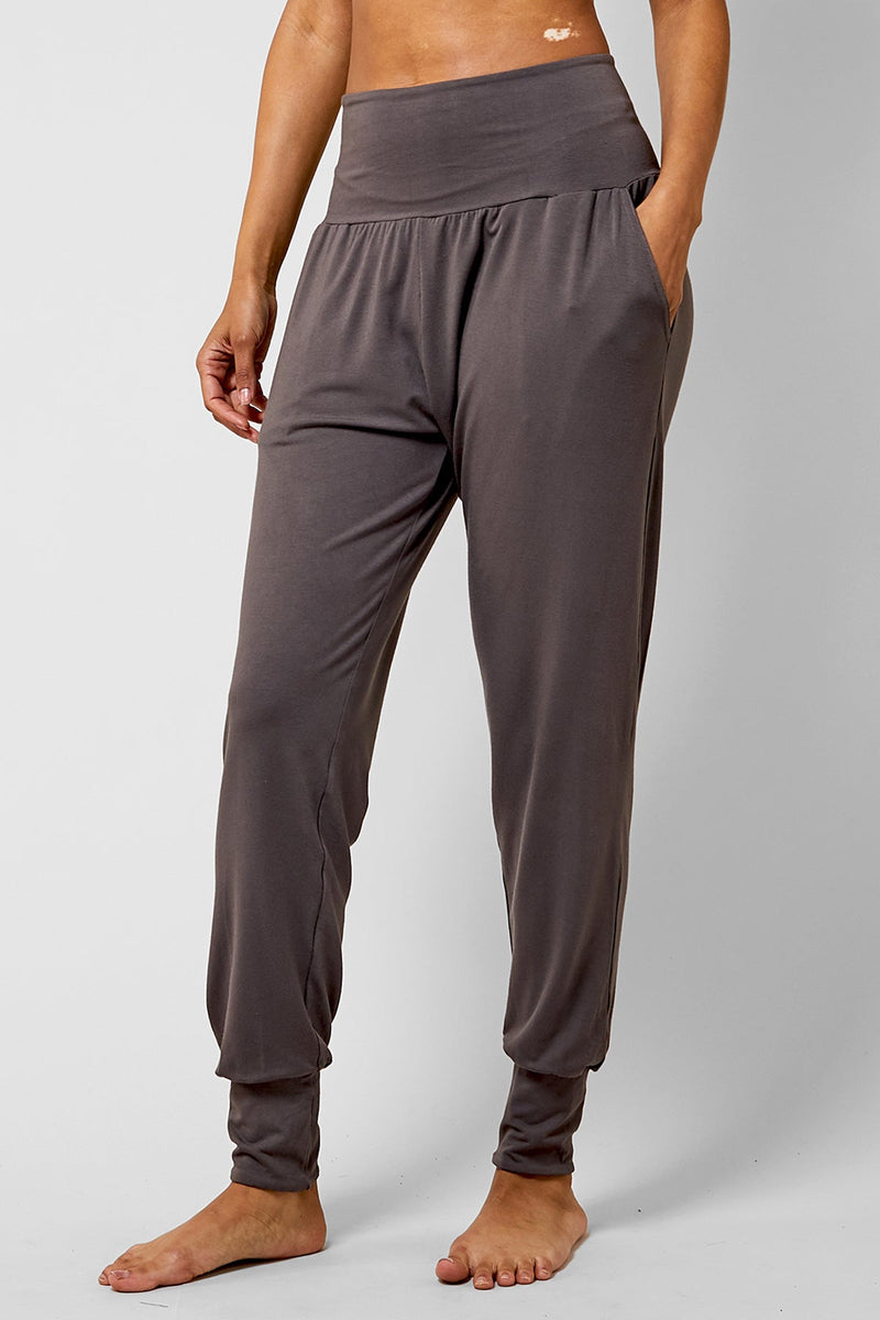 Lightweight Yoga Loose Side Pockets Cuffed Pant Mink + Yoga Short Sleeve Polo Top Mink