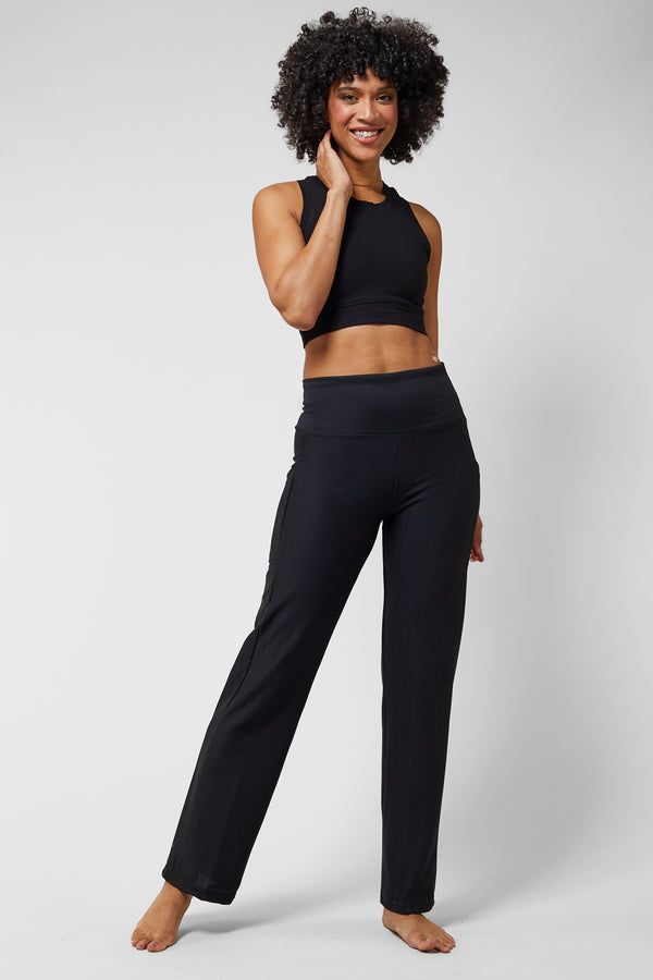 Lightweight Yoga Loose Side Pockets Cropped Pant Black