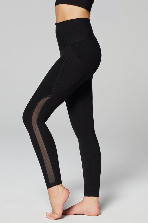 Body Sculpt Tummy Control Pocket Mesh Leggings Black