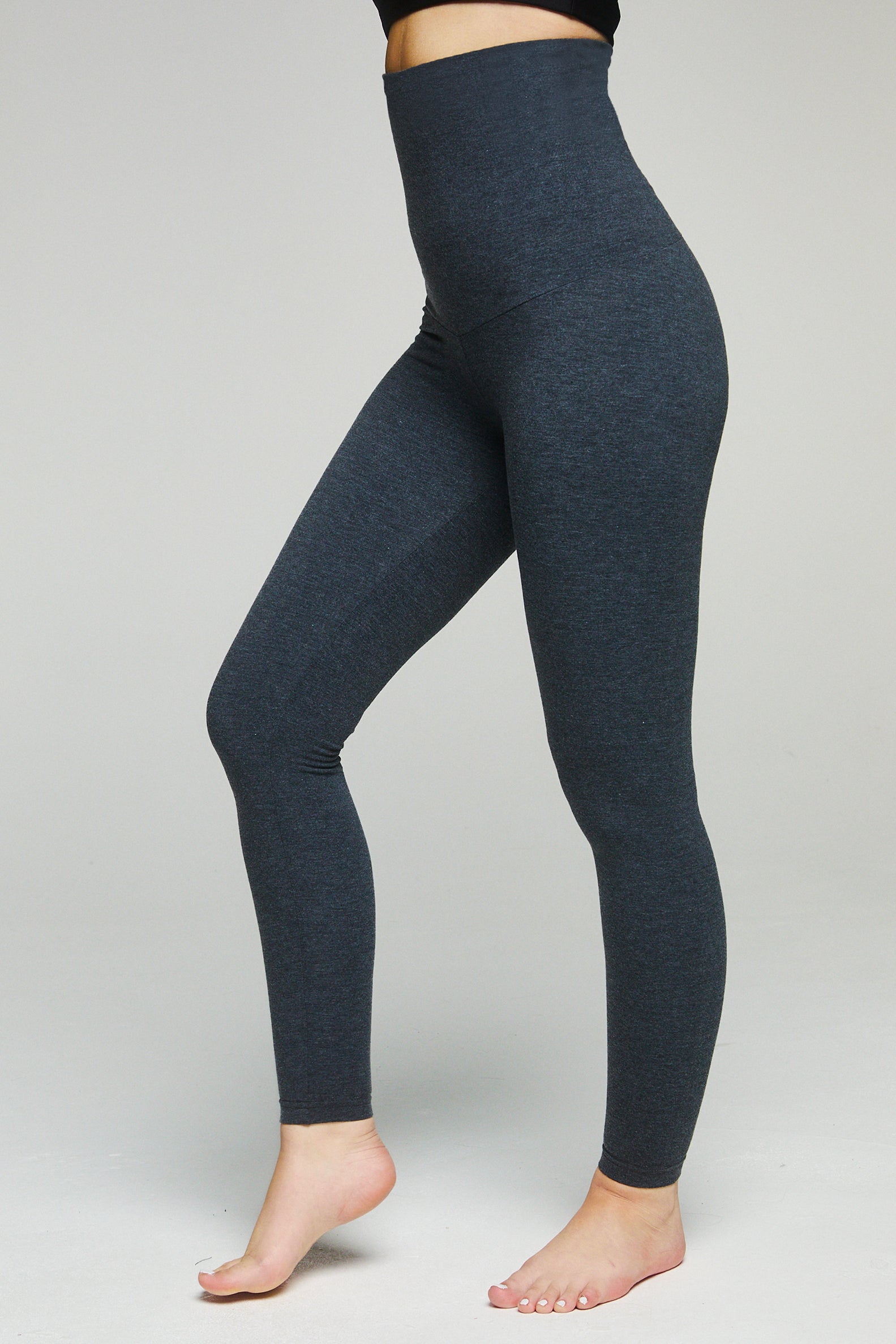 Lightweight Strong Compression Leggings High Waisted Tummy Control Marl Grey
