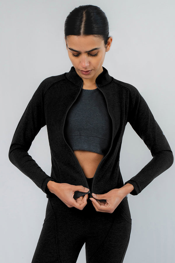 Fitted Zip Front Pocket Jacket Black