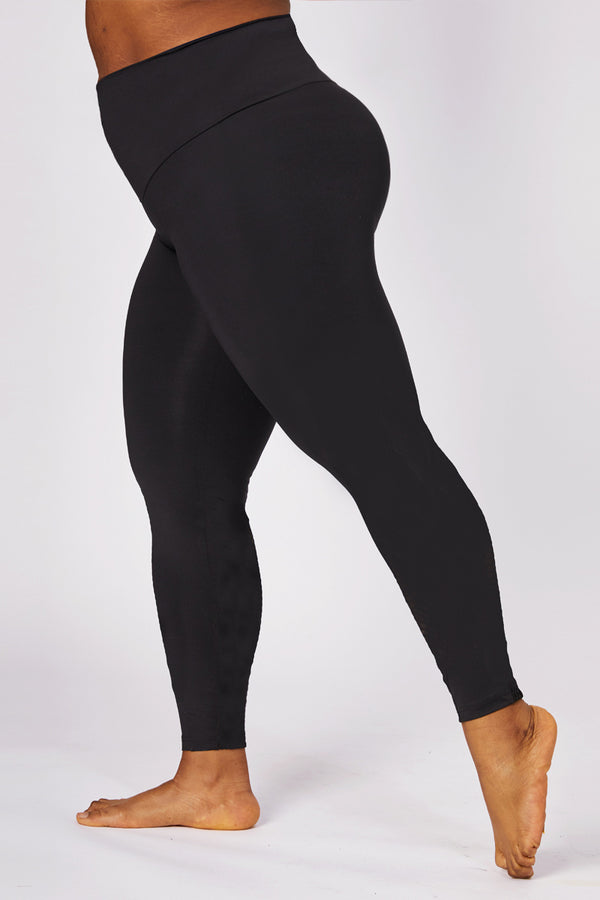 Extra Strong Compression Curve Leggings with Waisted Tummy Control Black by TLC Sport