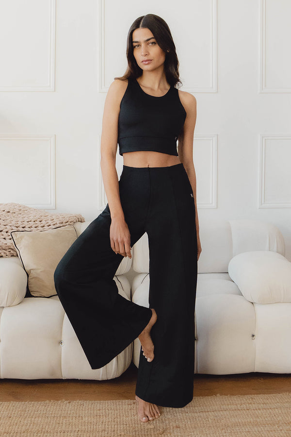 Structured Matt Wide Leg Pocket Trousers Black