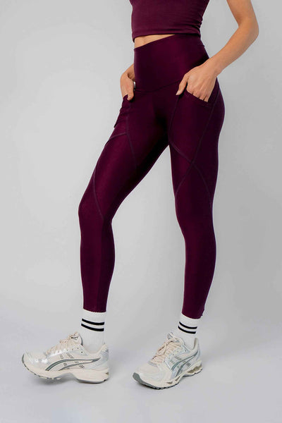 Extra Strong Compression Running Leggings with Pockets Wine