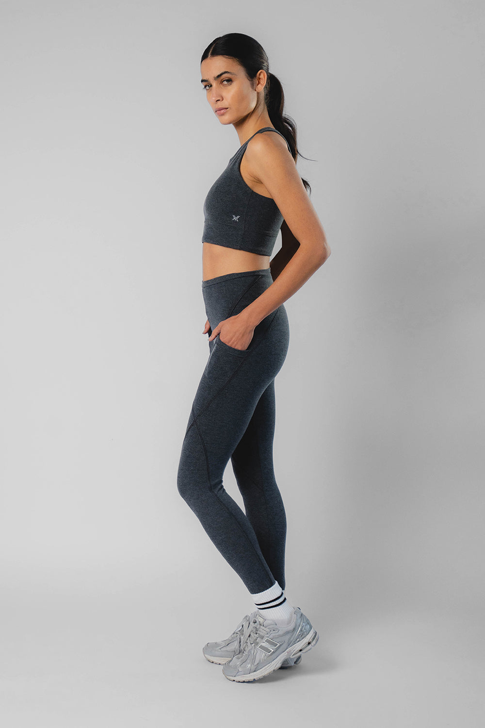 Extra Strong Compression Inner-Thigh 7/8 Leggings with Pockets Marl Gr ...
