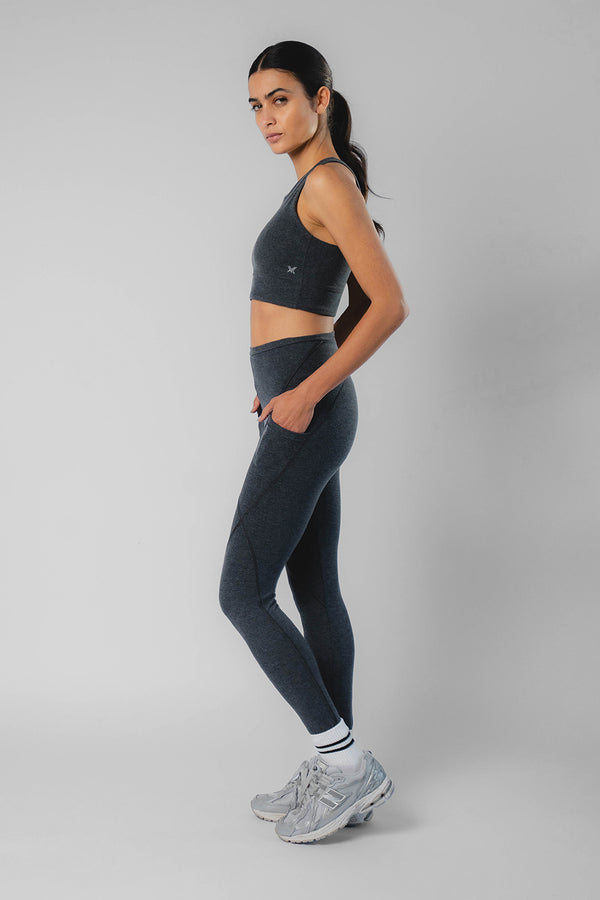 Extra Strong Compression Inner-Thigh 7/8 Leggings with Pockets Marl Grey