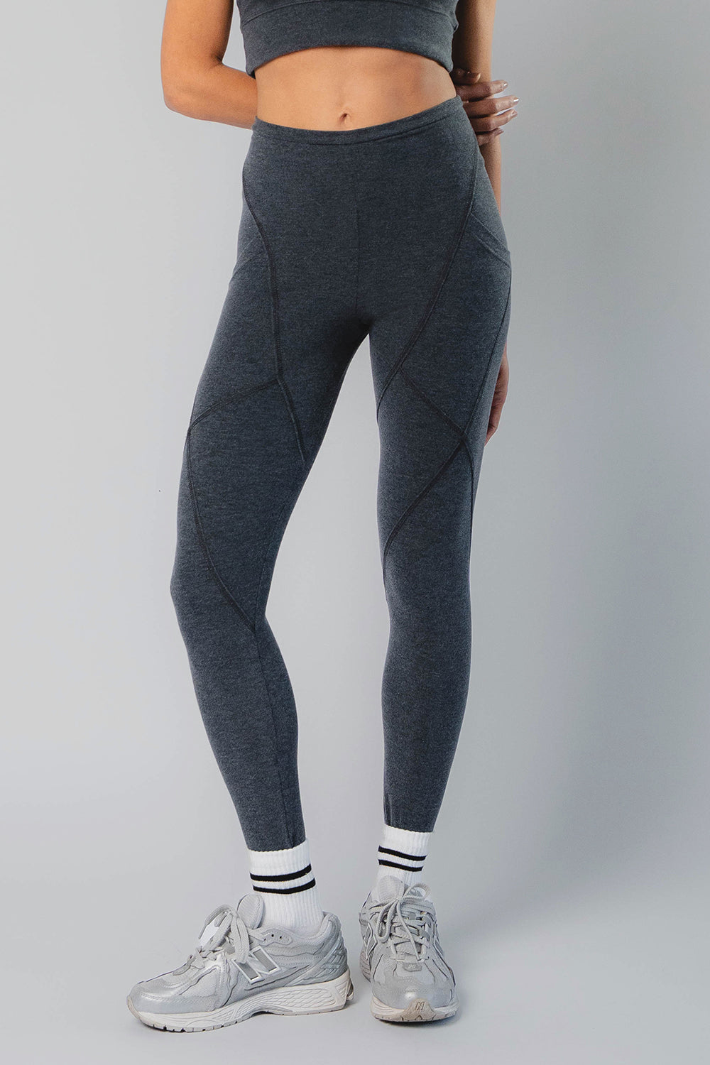 Strong Compression Inner Thigh 7 8 Leggings Pockets Marl Grey