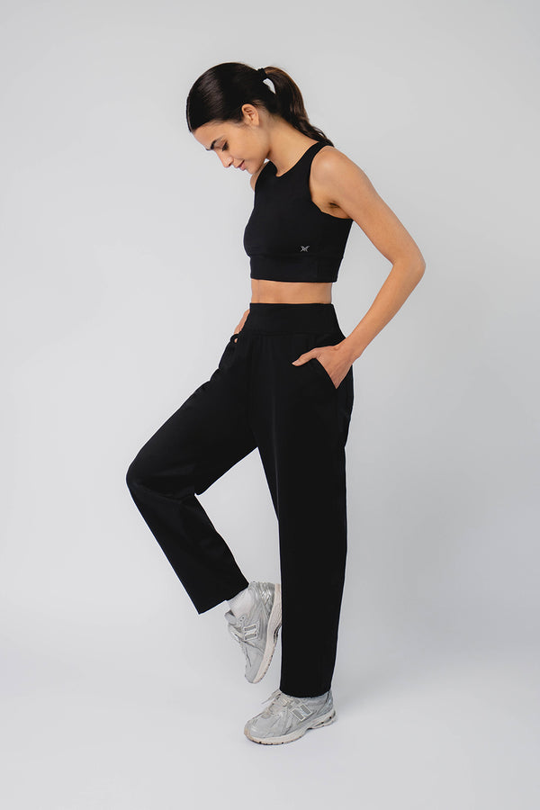 Structured Matt Tapered Loose Leg Pocket Trousers Black