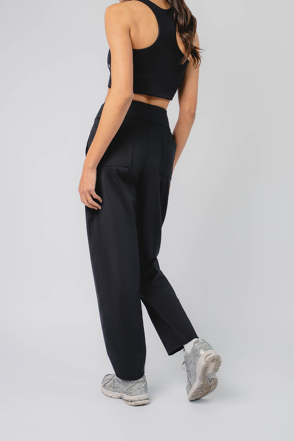 Structured Matt Tapered Loose Leg Pocket Trousers Black