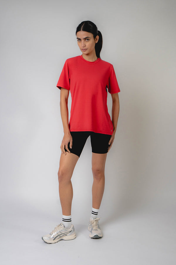 Jersey Training Short Sleeve T-Shirt Red Cotton