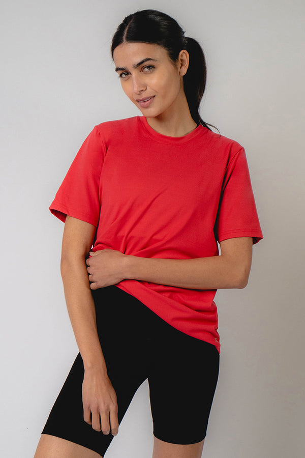 Jersey Training Short Sleeve T-Shirt Red Cotton