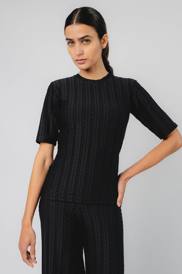 Fitted T-Shirt With Bra Cups Black Jacquard