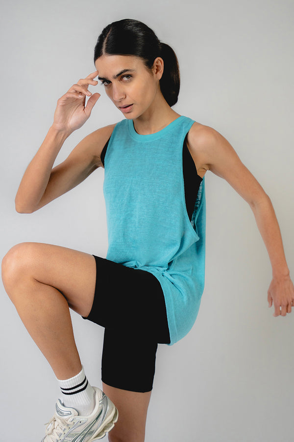 Training Loose T-Back Tank Lightweight Aqua