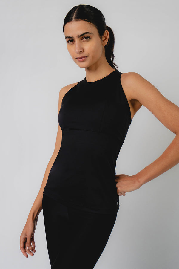 Quick Dry High Neck Cross Back Tank Black