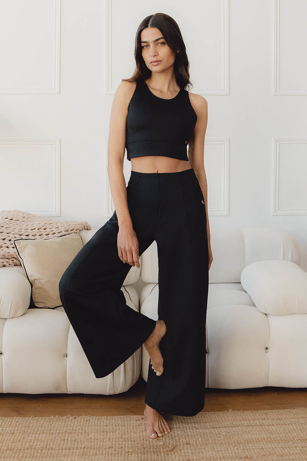 Structured Matt Wide Leg Pocket Trousers Black