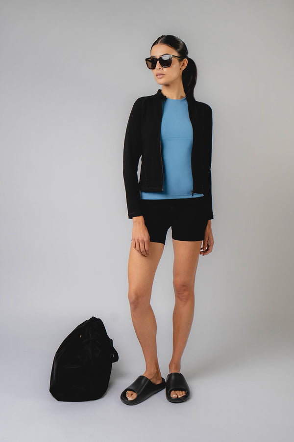 High Neck Cross Back Tank Petrol Blue