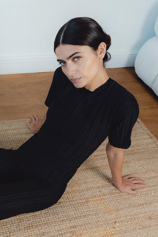 Fitted T-Shirt With Bra Cups Black Jacquard