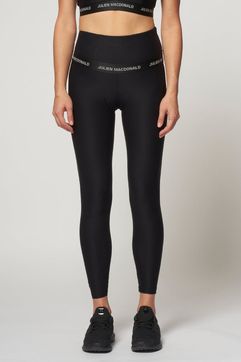 Mid-Rise Workout Leggings with Contrasting Waistband - Rich Black |  BazaMovado