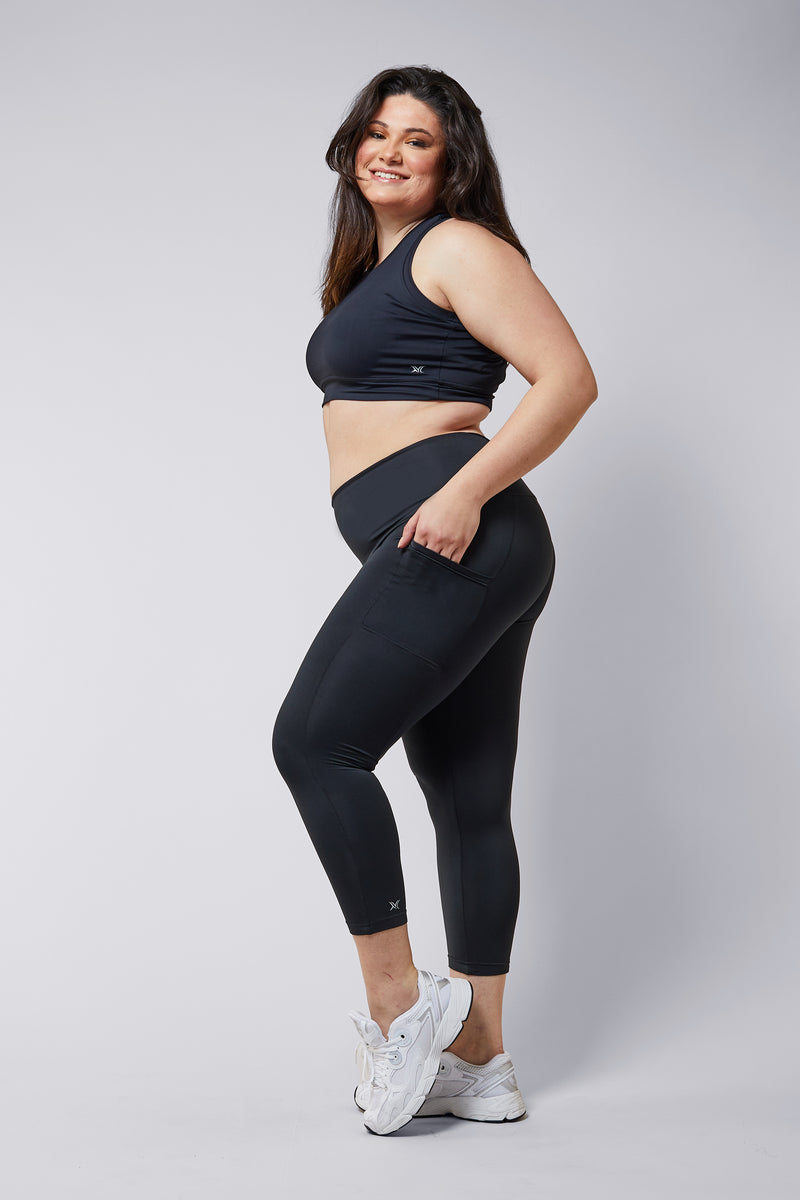 Side Pocket Leggings with Thermal Brushed Fabric Black