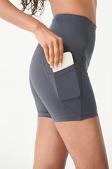 Medium Compression Mini Shorts with Side Pocket Slate by TLC Sport