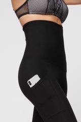 Extra Compression Cropped Leggings with High Waisted Tummy Control and Side Pockets Black by TLC Sport